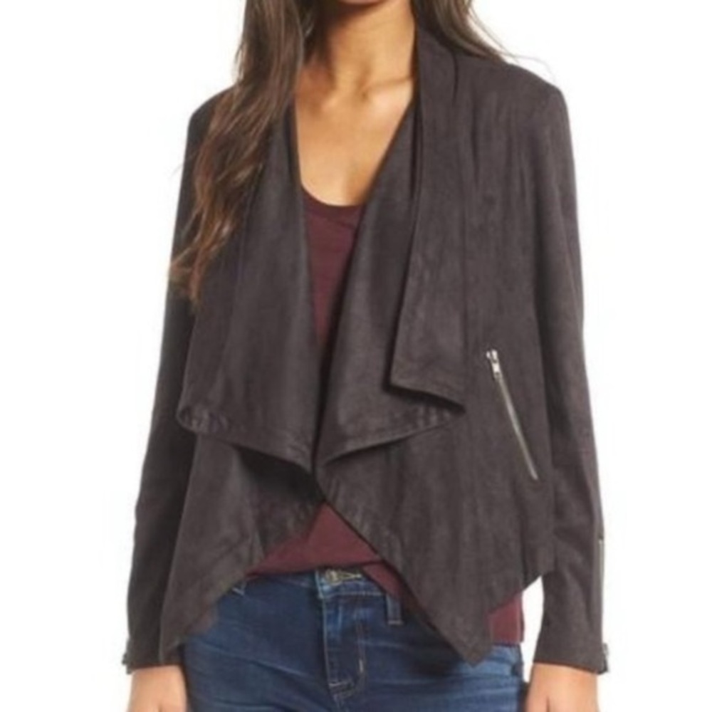 Cupcakes & Cashmere Mackenzie faux suede stretch open front draped jacket M